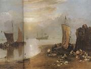 Sun rising tyhrough vapour:Fishermen cleaning and selling  fish  (mk31)